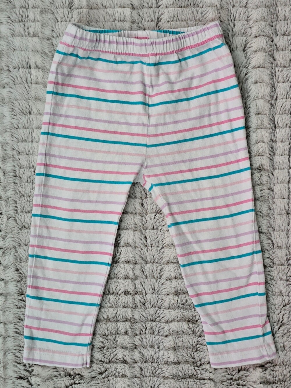 White Baby Girl Leggings w/ Multicolored Stripes Baby Essentials Size 18 Months
